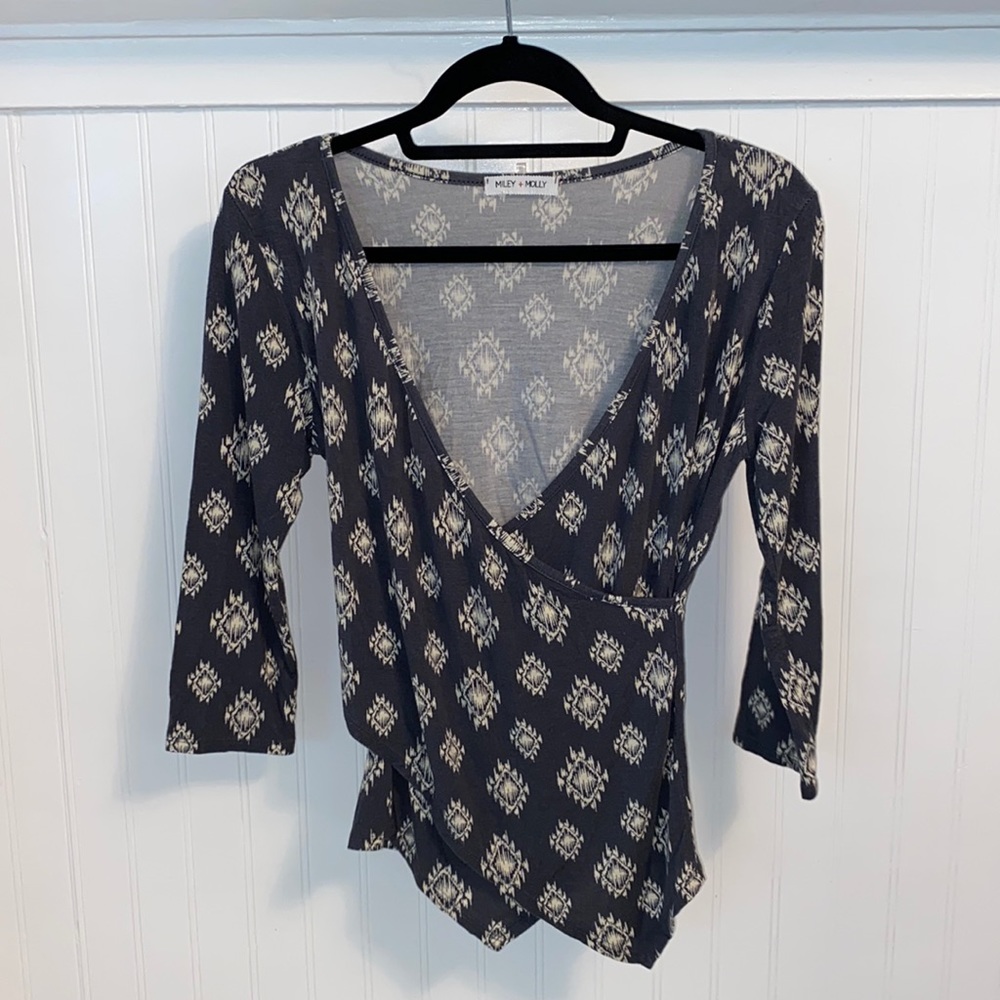 Mike + Molly Blue Deep V Neckline Top